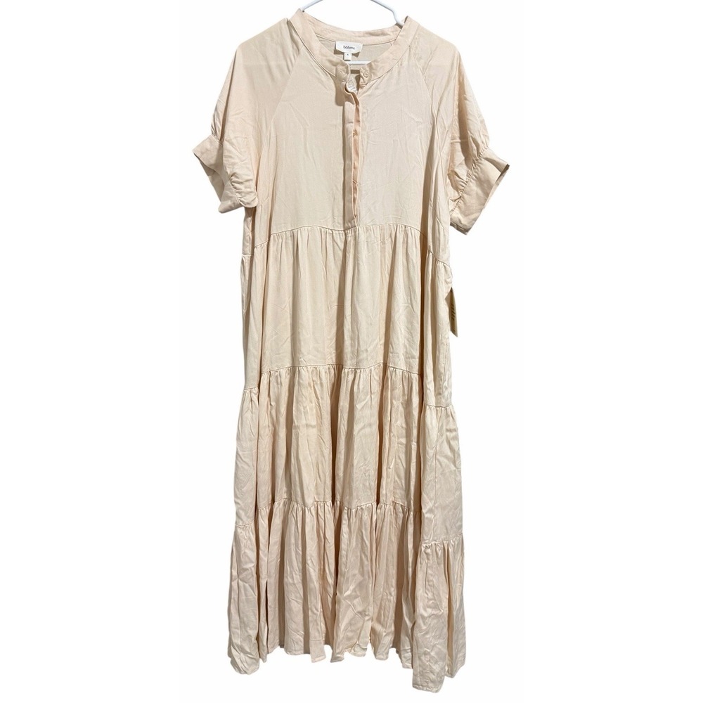 bohme Cream Tiered Button-Front Maxi Dress